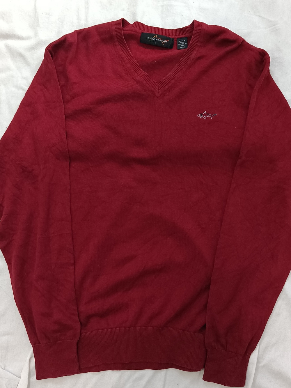 Greg Norman Men's V-Neck Long Sleeve Sweater in Maroon Size Medium